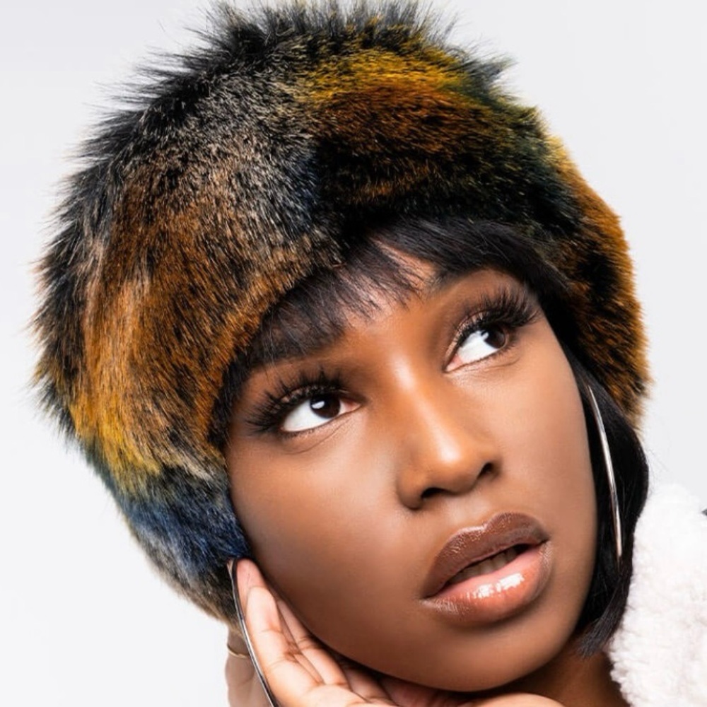 BLACK FAUX FUR HEAD WRAP - Picture 5 of 11